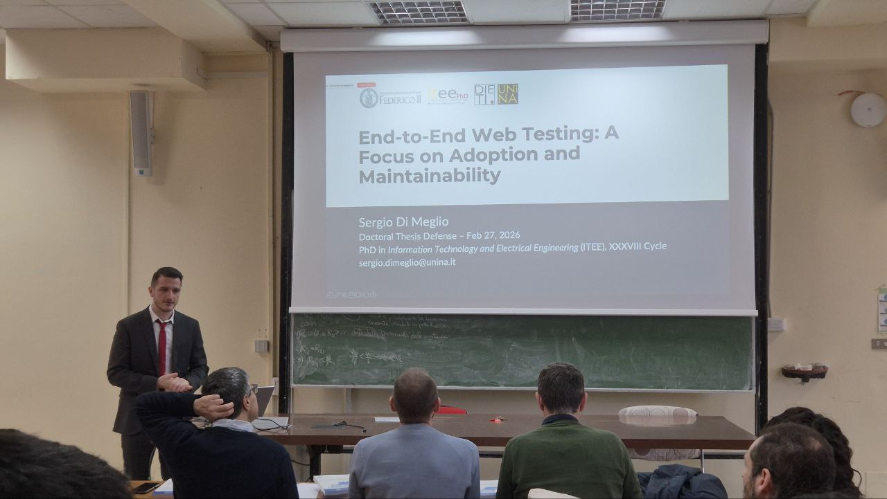 Picture of Sergio Di Meglio defending his PhD Thesis